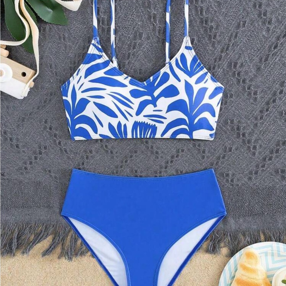 Girl’s Blue and White Bathing Suit Set